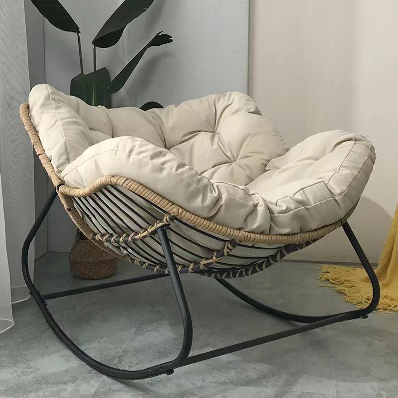 Traditional Farmhouse Weaving Velvet & PE Carbon Steel Nest Rocking Chair With Backrest For Living Room & Bedroom