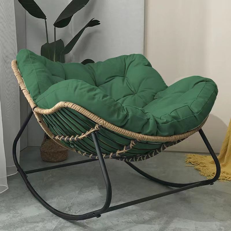 Traditional Farmhouse Weaving Velvet & PE Carbon Steel Nest Rocking Chair With Backrest For Living Room & Bedroom