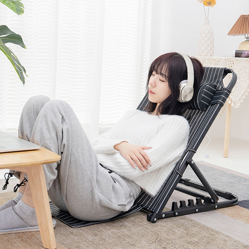 Modern Minimalist Fabric & Steel Rectangular Back Chair With Adjustable Recline & Armrests For Living Room & Bedroom