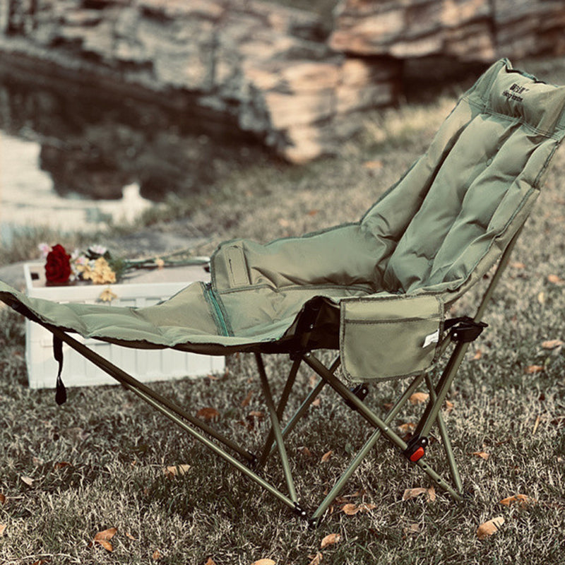 Moderner minimalistischer faltbarer Camping-Liegestuhl „Moon“ aus Oxford-Gewebe und Karbonstahl mit Fußstütze und Rückenlehne für Outdoor-Terrasse
