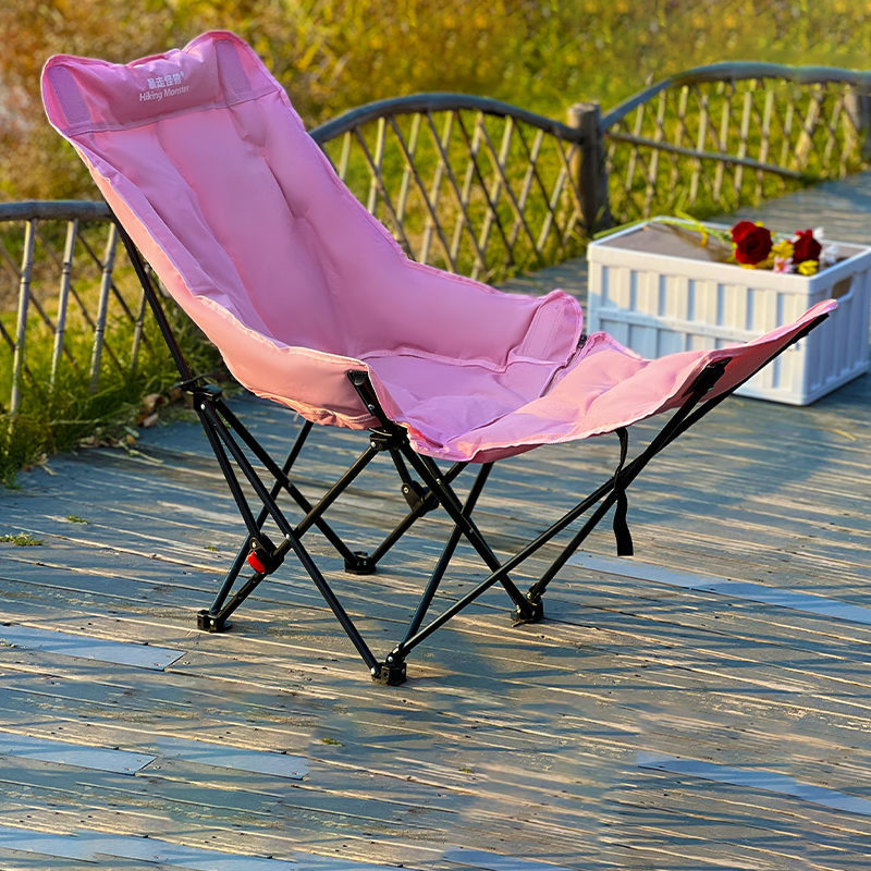 Modern Minimalist Fabric & Carbon Steel Moon Foldable Camping Recliner Footrest & Backrest For Outdoor Patio