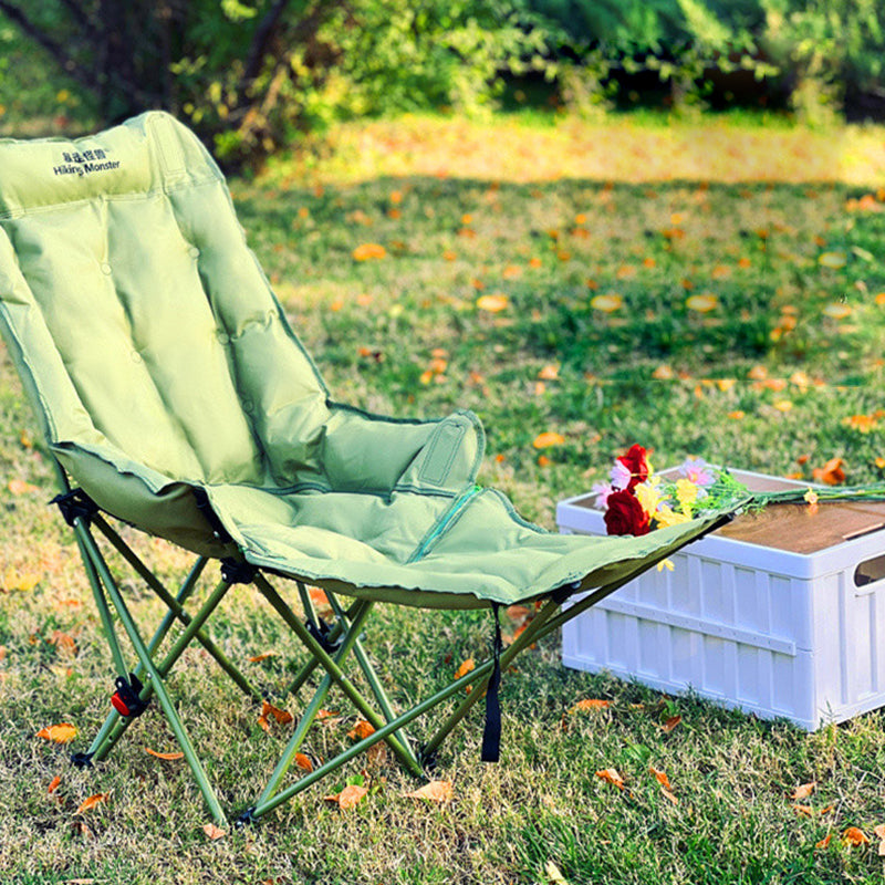 Modern Minimalist Fabric & Carbon Steel Moon Foldable Camping Recliner Footrest & Backrest For Outdoor Patio
