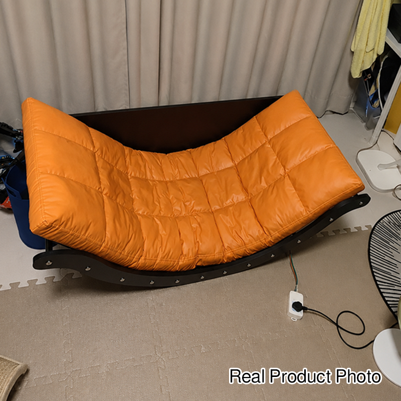 Moderner nordischer Schaukelstuhl in Mondboot-Form aus Kunstleder, Baumwoll-Leinen und HDF mit Rückenlehne für Wohnzimmer &amp; Schlafzimmer 