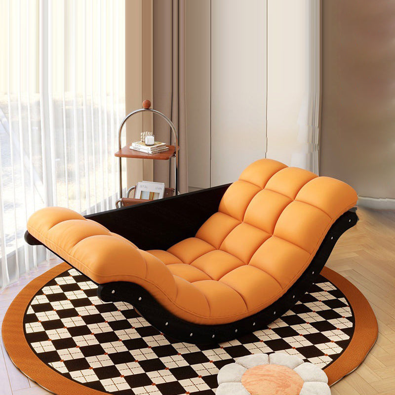 Contemporary Nordic Leather Cotton-Linen & Wood Moon Boat Rocking Chair Recliner With Backrest For Living Room & Bedroom