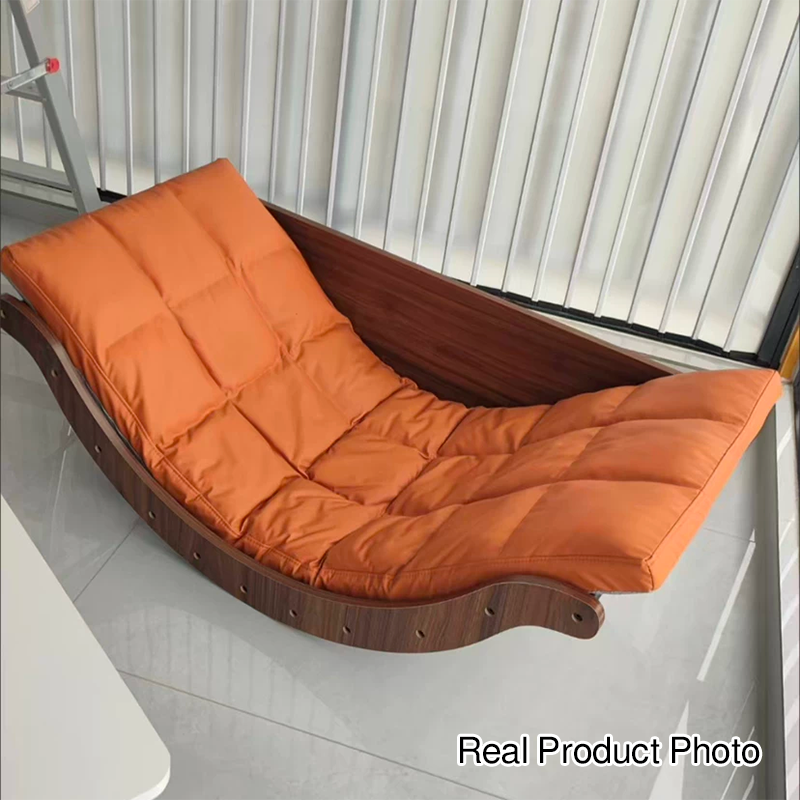 Moderner nordischer Schaukelstuhl in Mondboot-Form aus Kunstleder, Baumwoll-Leinen und HDF mit Rückenlehne für Wohnzimmer &amp; Schlafzimmer 
