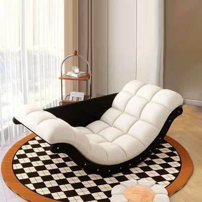 Contemporary Nordic Leather Cotton-Linen & Wood Moon Boat Rocking Chair Recliner With Backrest For Living Room & Bedroom