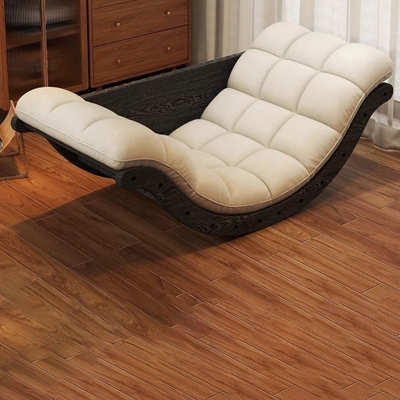 Contemporary Nordic Leather Cotton-Linen & Wood Moon Boat Rocking Chair Recliner With Backrest For Living Room & Bedroom