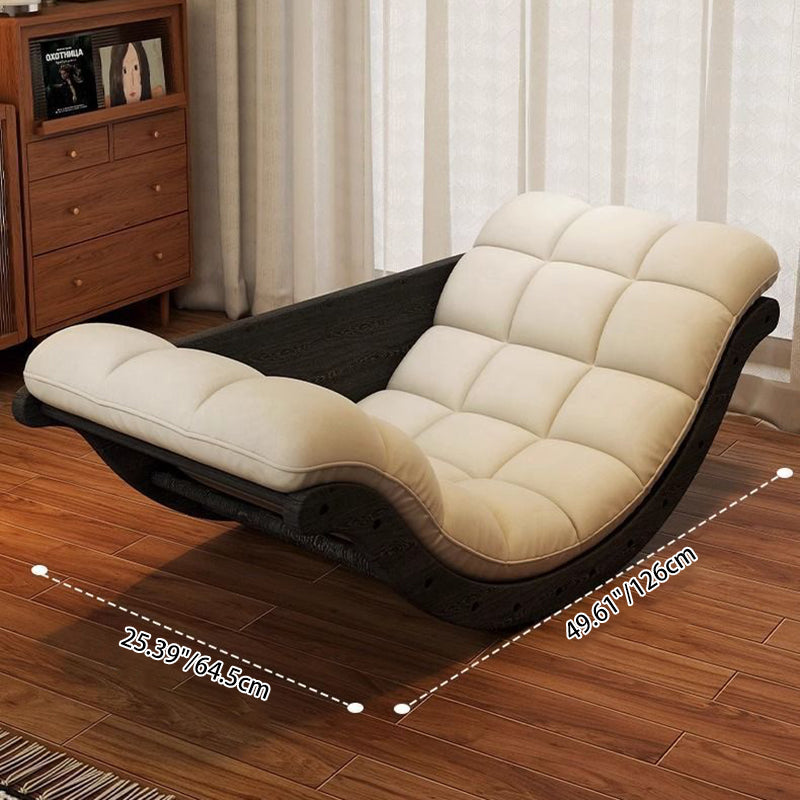Contemporary Nordic Leather Cotton-Linen & Wood Moon Boat Rocking Chair Recliner With Backrest For Living Room & Bedroom