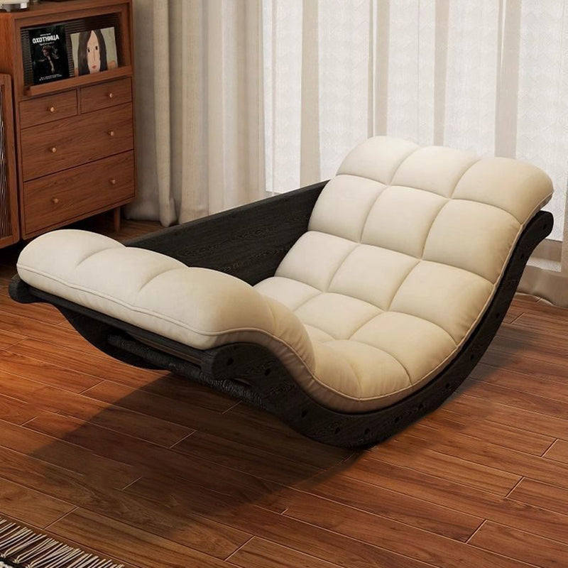 Contemporary Nordic Leather Cotton-Linen & Wood Moon Boat Rocking Chair Recliner With Backrest For Living Room & Bedroom