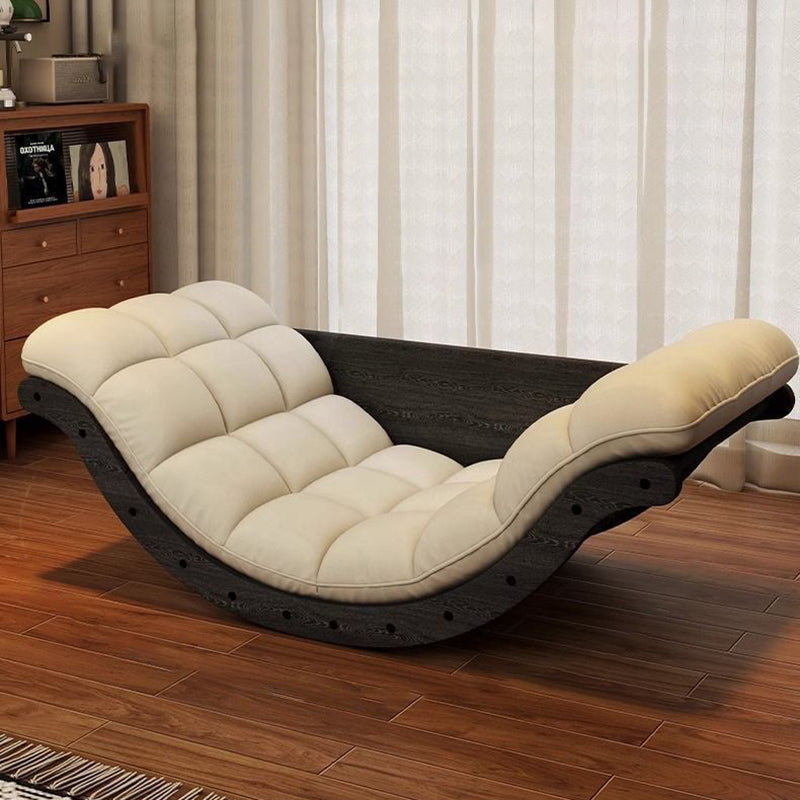 Contemporary Nordic Leather Cotton-Linen & Wood Moon Boat Rocking Chair Recliner With Backrest For Living Room & Bedroom
