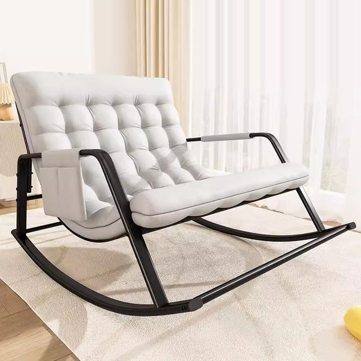 Moderner Nordic-Schaukelstuhl aus Kunstfasergewebe & Kohlenstoffstahl in Mondform mit Rückenlehne & Armlehnen für Wohnzimmer & Schlafzimmer 