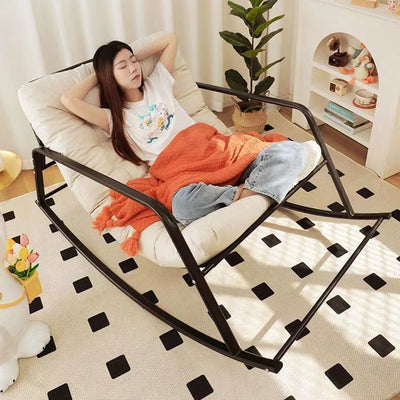 Contemporary Nordic Tech Fabric & Carbon Steel Moon Rocking Chair With Backrest & Armrests For Living Room & Bedroom