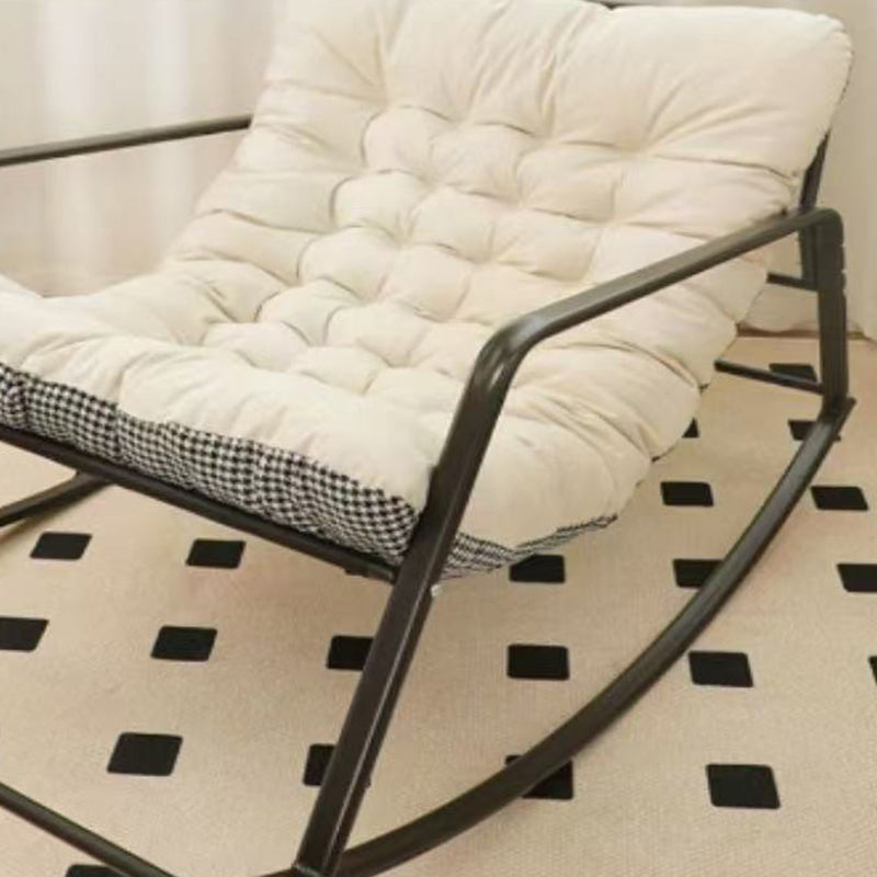 Contemporary Nordic Tech Fabric & Carbon Steel Moon Rocking Chair With Backrest & Armrests For Living Room & Bedroom