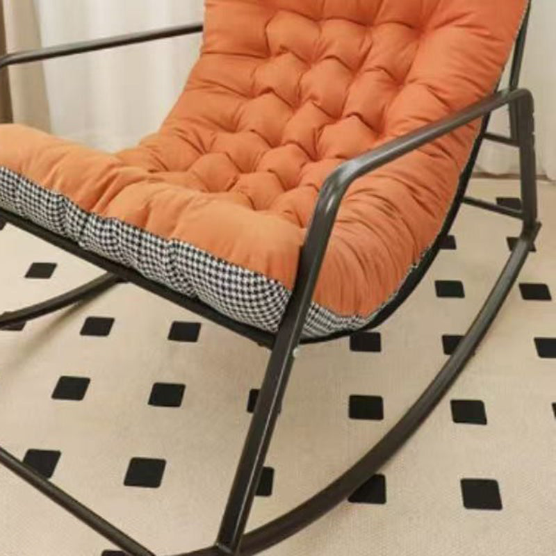 Contemporary Nordic Tech Fabric & Carbon Steel Moon Rocking Chair With Backrest & Armrests For Living Room & Bedroom