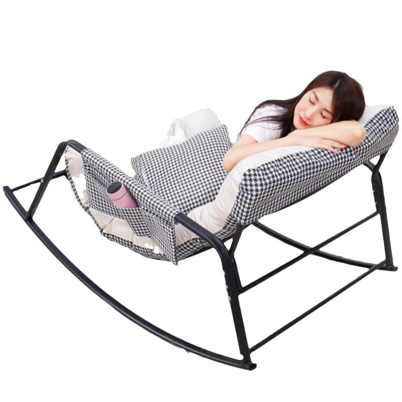 Contemporary Nordic Tech Fabric & Carbon Steel Moon Rocking Chair With Backrest & Armrests For Living Room & Bedroom