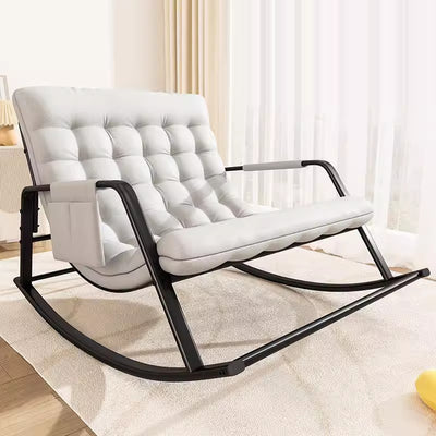 Contemporary Nordic Tech Fabric & Carbon Steel Moon Rocking Chair With Backrest & Armrests For Living Room & Bedroom