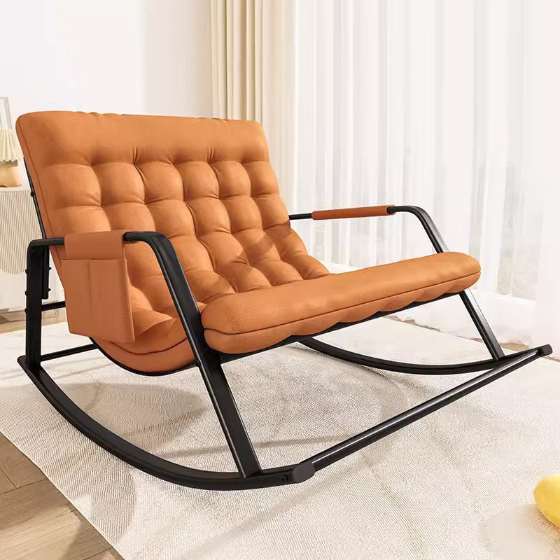 Contemporary Nordic Tech Fabric & Carbon Steel Moon Rocking Chair With Backrest & Armrests For Living Room & Bedroom