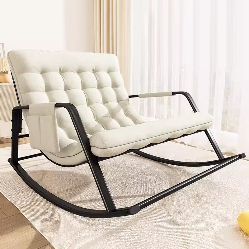 Contemporary Nordic Tech Fabric & Carbon Steel Moon Rocking Chair With Backrest & Armrests For Living Room & Bedroom