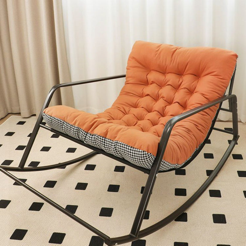 Contemporary Nordic Tech Fabric & Carbon Steel Moon Rocking Chair With Backrest & Armrests For Living Room & Bedroom