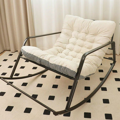 Contemporary Nordic Tech Fabric & Carbon Steel Moon Rocking Chair With Backrest & Armrests For Living Room & Bedroom