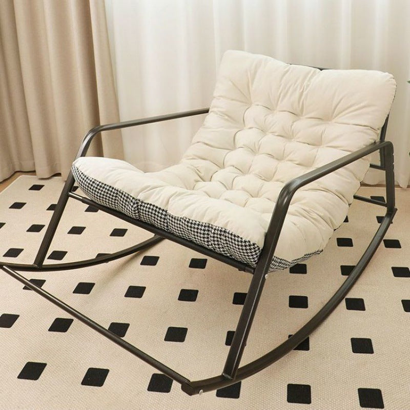 Contemporary Nordic Tech Fabric & Carbon Steel Moon Rocking Chair With Backrest & Armrests For Living Room & Bedroom