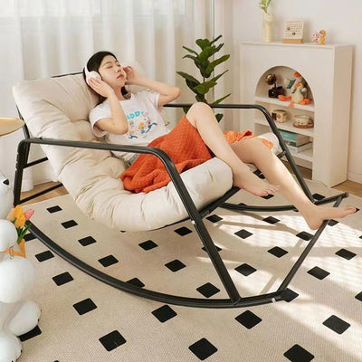 Contemporary Nordic Tech Fabric & Carbon Steel Moon Rocking Chair With Backrest & Armrests For Living Room & Bedroom