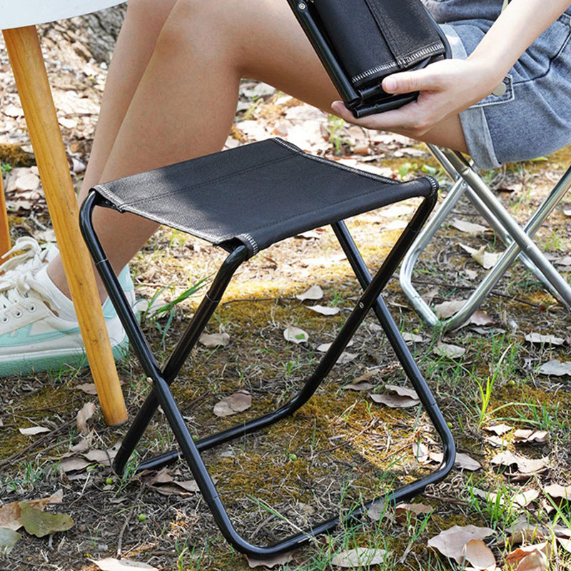 Modern Minimalist Fabric & Carbon Steel Square Folding Low Stool With Portable Design For Outdoor Patio