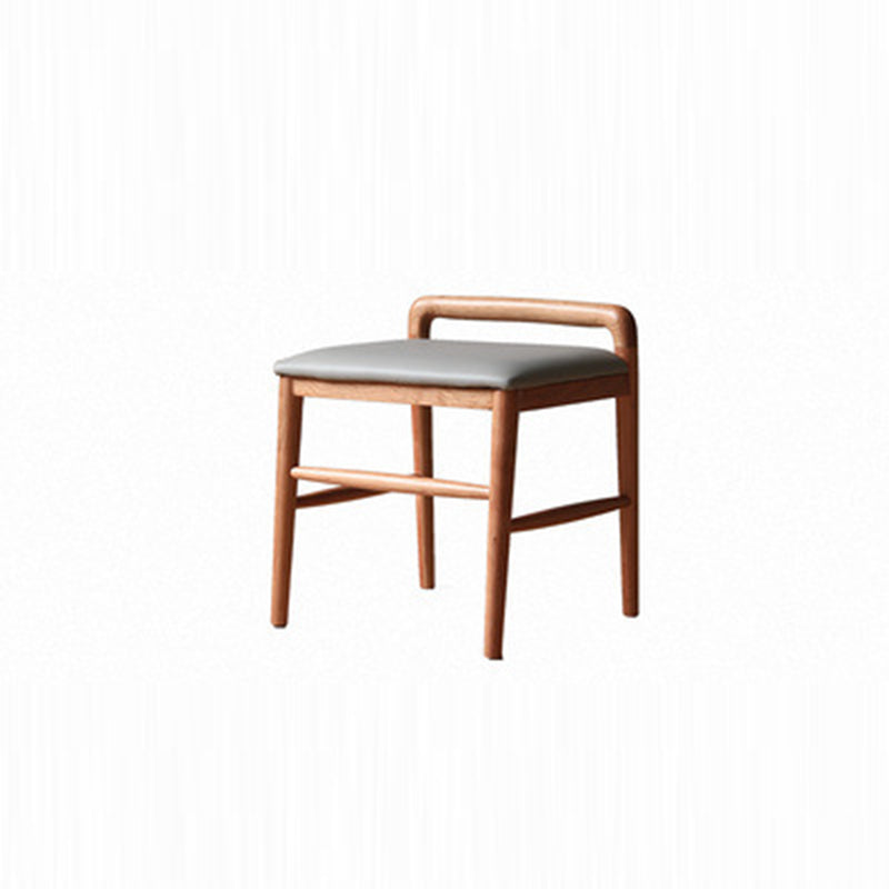 Contemporary Nordic Oak Leather Square Vanity Stool With Backrest & Footrest For Bedroom & Dining Room