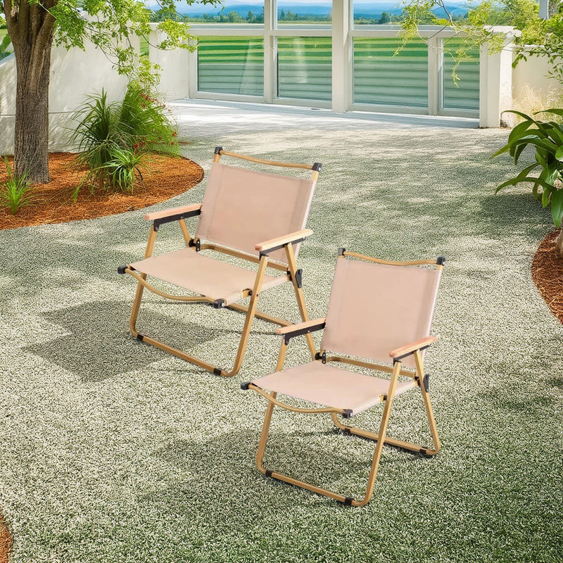 Modern Simplicity Iron Fabric Square Foldable Camping Back Chair With Armrests For Outdoor Patio