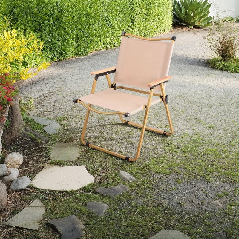 Modern Simplicity Iron Fabric Square Foldable Camping Back Chair With Armrests For Outdoor Patio