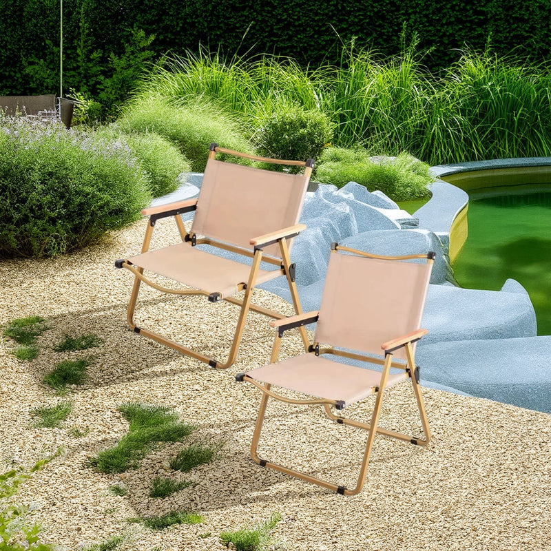 Modern Simplicity Iron Fabric Square Foldable Camping Back Chair With Armrests For Outdoor Patio