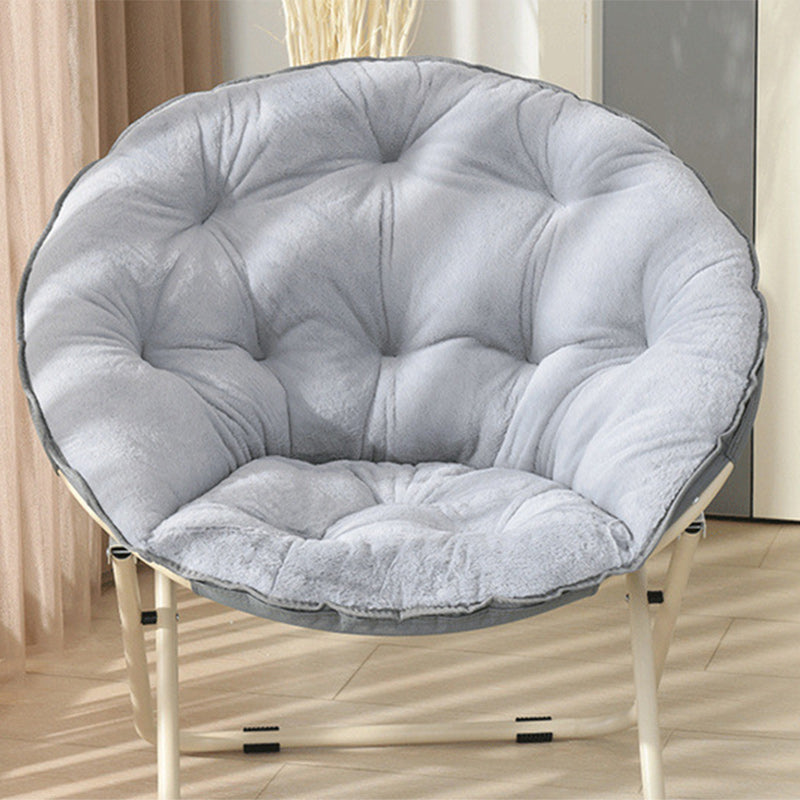 Modern Minimalist Plush Cotton Steel Round Foldable Lounge Chair With Backrest & Footrest For Living Room & Bedroom
