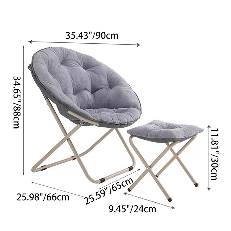 Modern Minimalist Plush Cotton Steel Round Foldable Lounge Chair With Backrest & Footrest For Living Room & Bedroom