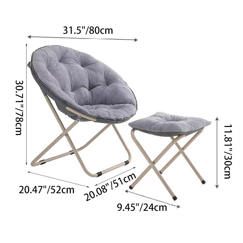 Modern Minimalist Plush Cotton Steel Round Foldable Lounge Chair With Backrest & Footrest For Living Room & Bedroom