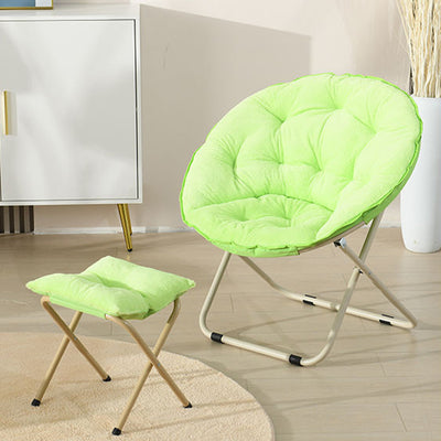 Modern Minimalist Plush Cotton Steel Round Foldable Lounge Chair With Backrest & Footrest For Living Room & Bedroom