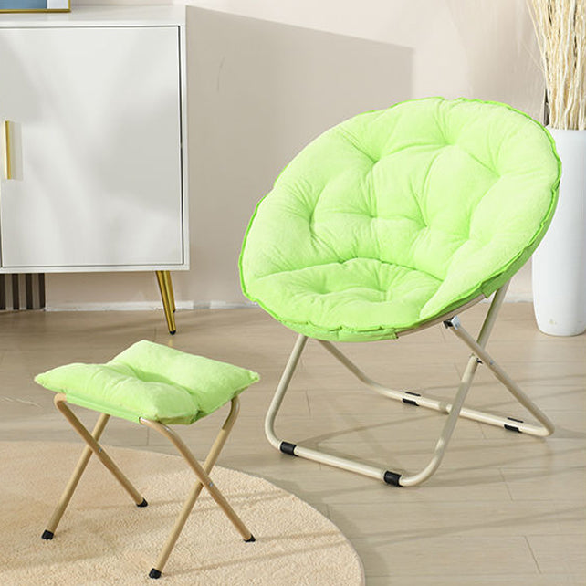 Modern Minimalist Plush Cotton Steel Round Foldable Lounge Chair With Backrest & Footrest For Living Room & Bedroom