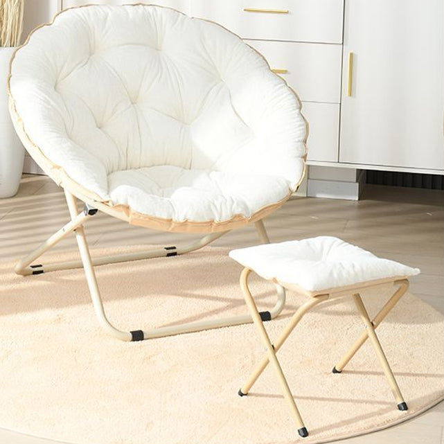 Modern Minimalist Plush Cotton Steel Round Foldable Lounge Chair With Backrest & Footrest For Living Room & Bedroom