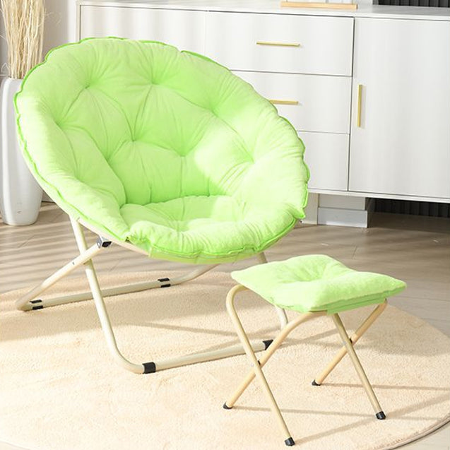 Modern Minimalist Plush Cotton Steel Round Foldable Lounge Chair With Backrest & Footrest For Living Room & Bedroom