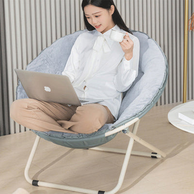 Modern Minimalist Plush Cotton Steel Round Foldable Lounge Chair With Backrest & Footrest For Living Room & Bedroom