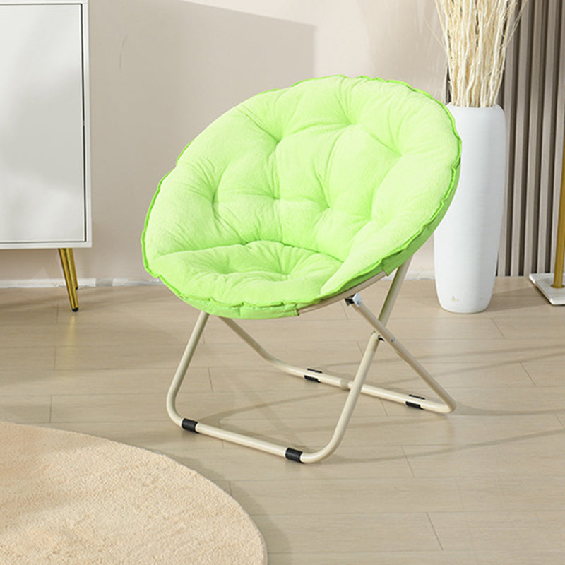 Modern Minimalist Plush Cotton Steel Round Foldable Lounge Chair With Backrest & Footrest For Living Room & Bedroom