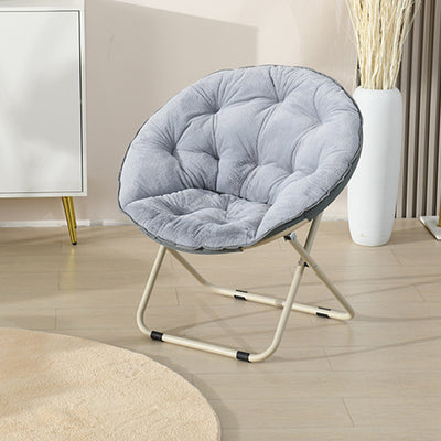 Modern Minimalist Plush Cotton Steel Round Foldable Lounge Chair With Backrest & Footrest For Living Room & Bedroom