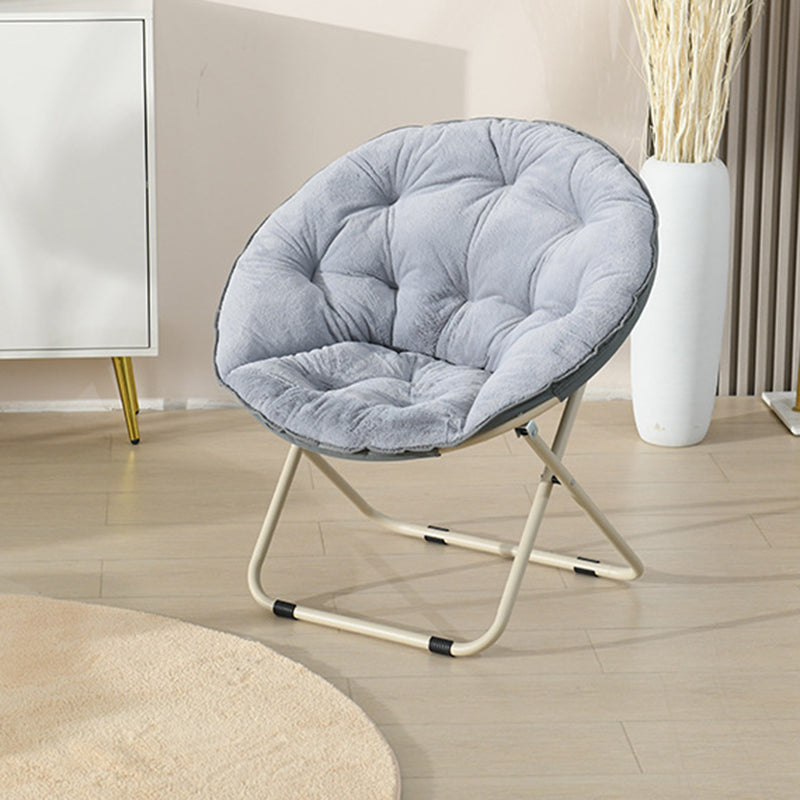 Modern Minimalist Plush Cotton Steel Round Foldable Lounge Chair With Backrest & Footrest For Living Room & Bedroom