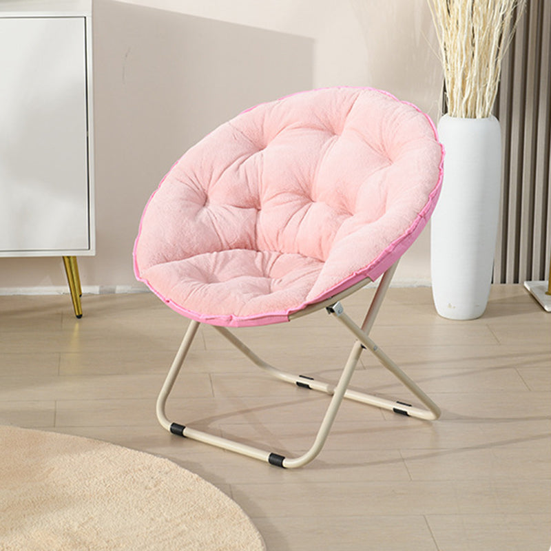 Modern Minimalist Plush Cotton Steel Round Foldable Lounge Chair With Backrest & Footrest For Living Room & Bedroom