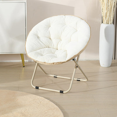 Modern Minimalist Plush Cotton Steel Round Foldable Lounge Chair With Backrest & Footrest For Living Room & Bedroom