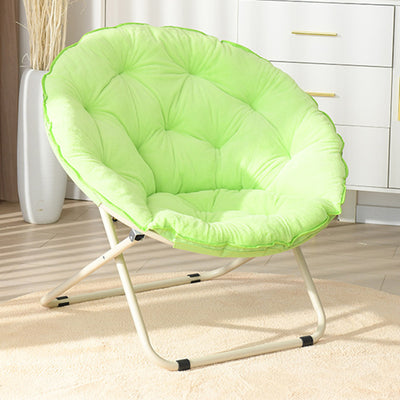 Modern Minimalist Plush Cotton Steel Round Foldable Lounge Chair With Backrest & Footrest For Living Room & Bedroom