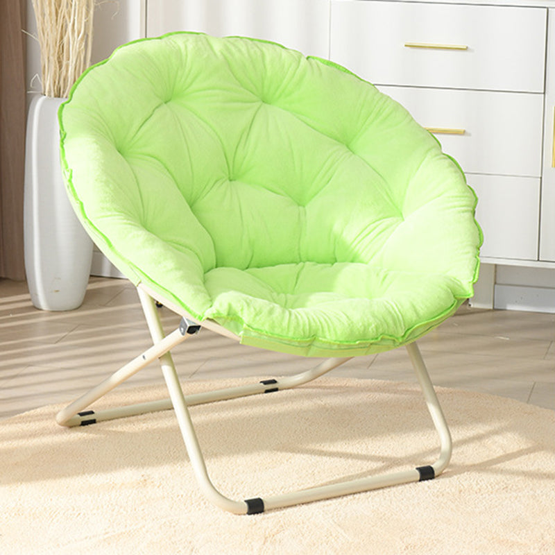 Modern Minimalist Plush Cotton Steel Round Foldable Lounge Chair With Backrest & Footrest For Living Room & Bedroom