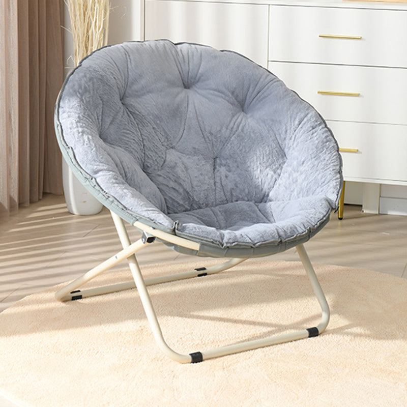Modern Minimalist Plush Cotton Steel Round Foldable Lounge Chair With Backrest & Footrest For Living Room & Bedroom