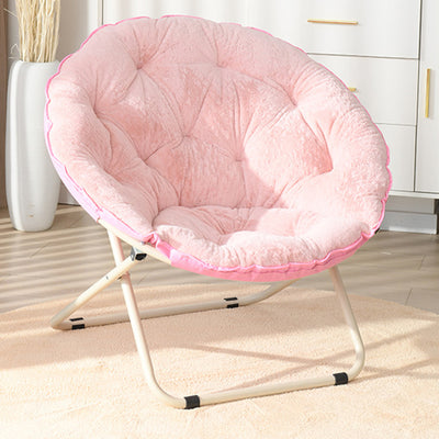 Modern Minimalist Plush Cotton Steel Round Foldable Lounge Chair With Backrest & Footrest For Living Room & Bedroom