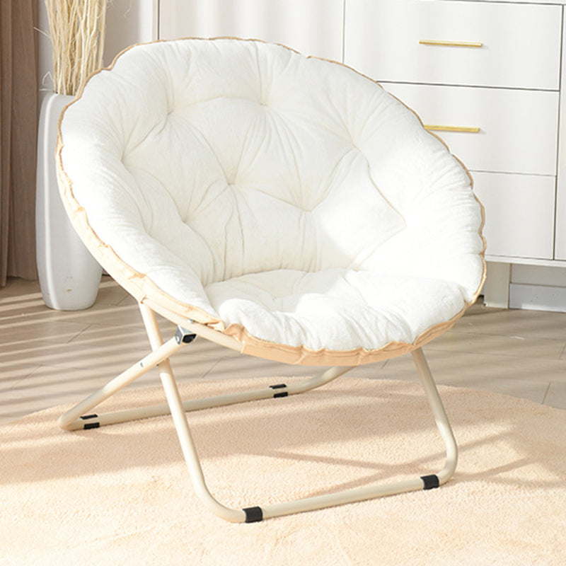 Modern Minimalist Plush Cotton Steel Round Foldable Lounge Chair With Backrest & Footrest For Living Room & Bedroom