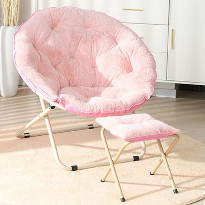 Modern Minimalist Plush Cotton Steel Round Foldable Lounge Chair With Backrest & Footrest For Living Room & Bedroom